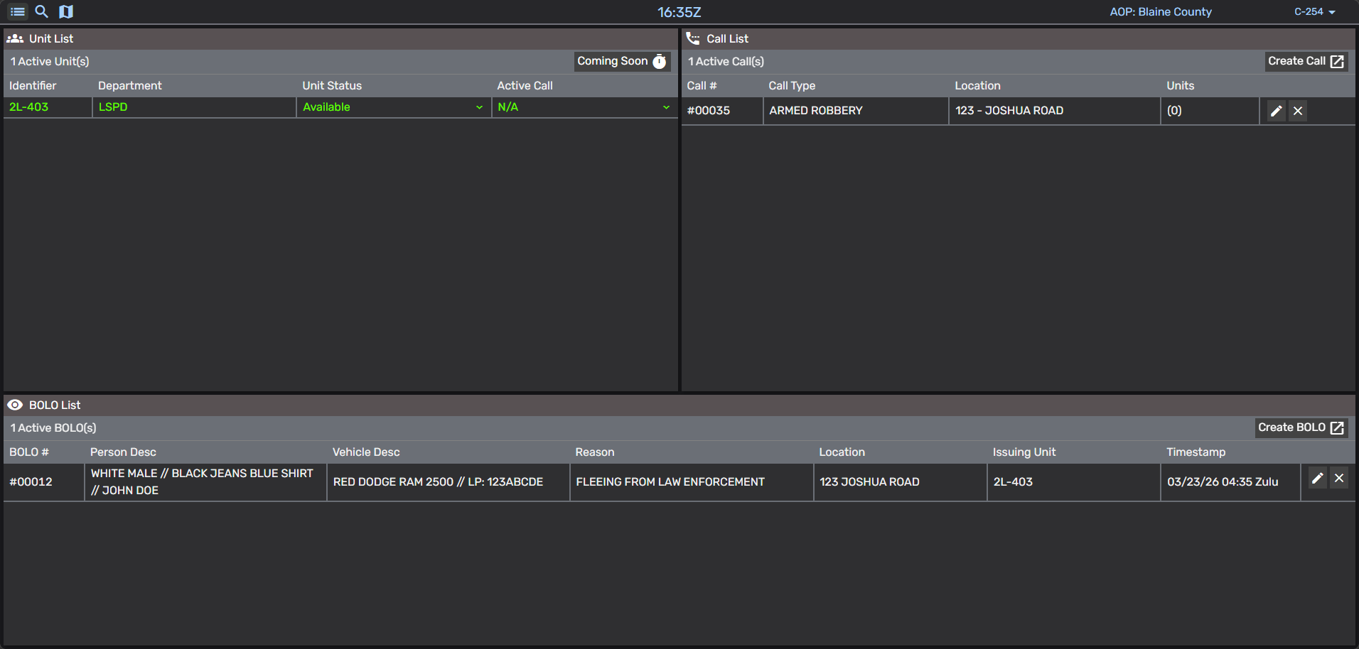 CAD Dispatch Panel